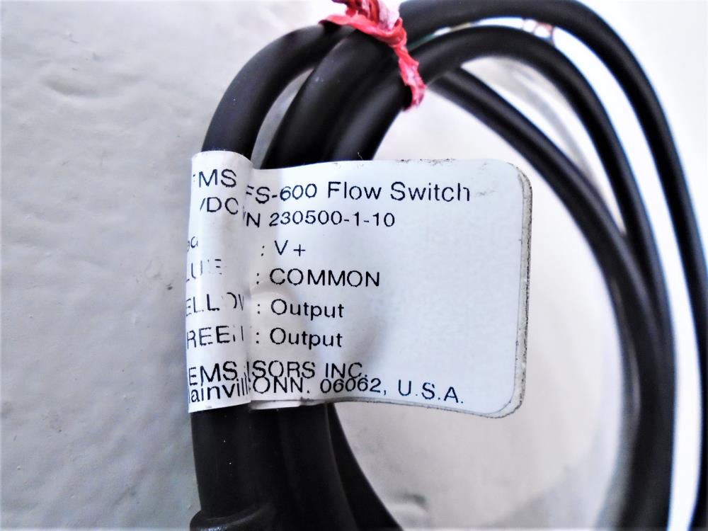 Gems FS-600 Series Stainless Flow Switch, P/N # 230500-1-10 w/ Cable